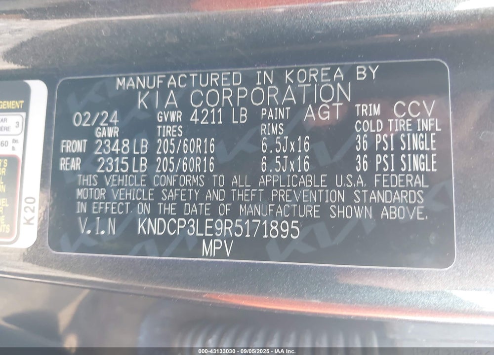 2024 KIA NIRO LX VIN: KNDCP3LE9R5171895