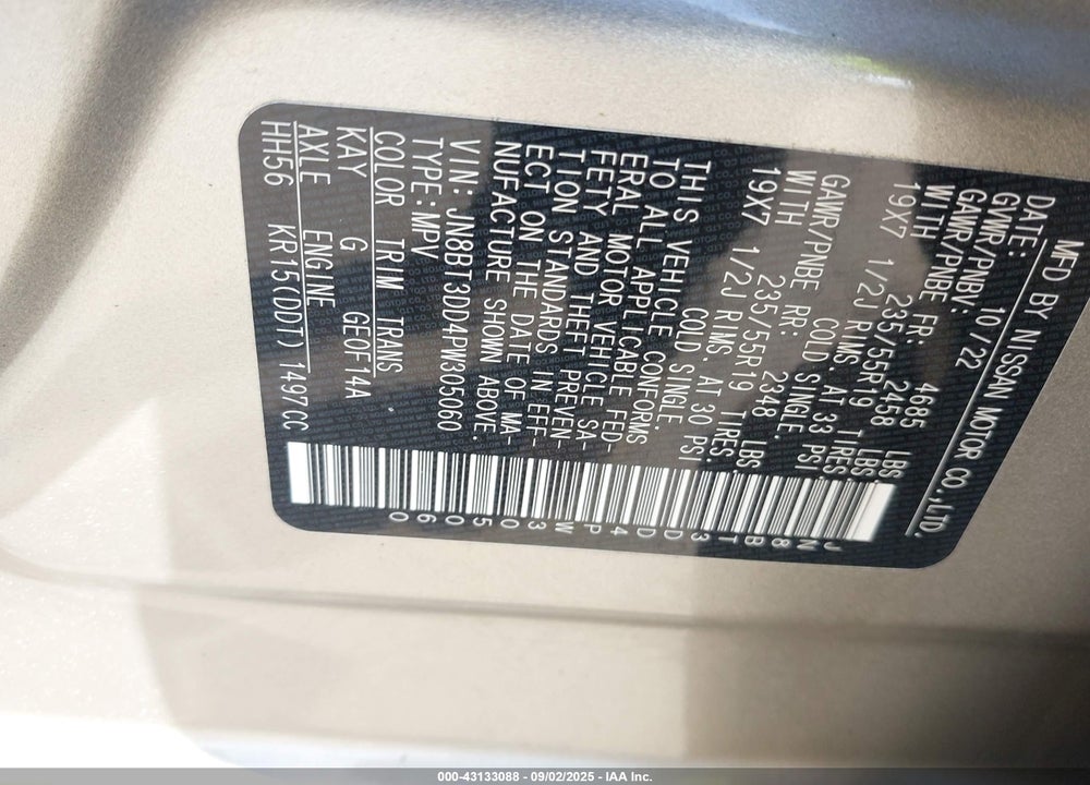 2023 NISSAN ROGUE VIN: JN8BT3DD4PW305060