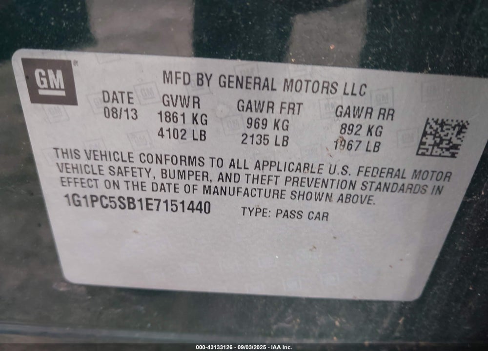 2014 CHEVROLET CRUZE VIN: 1G1PC5SB1E7151440