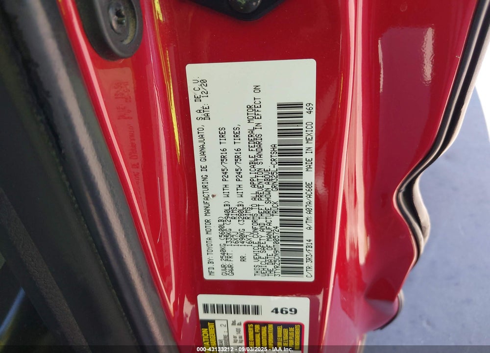 2021 TOYOTA TACOMA VIN: 3TYRZ5CN9MT005724