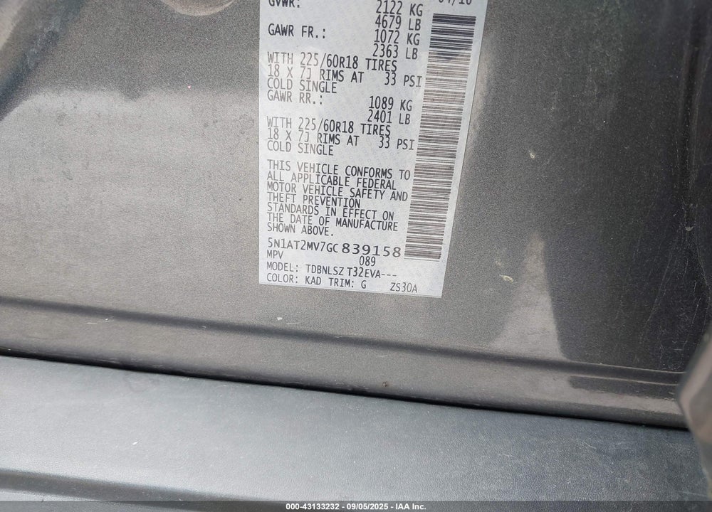 2016 NISSAN ROGUE VIN: 5N1AT2MV7GC839158
