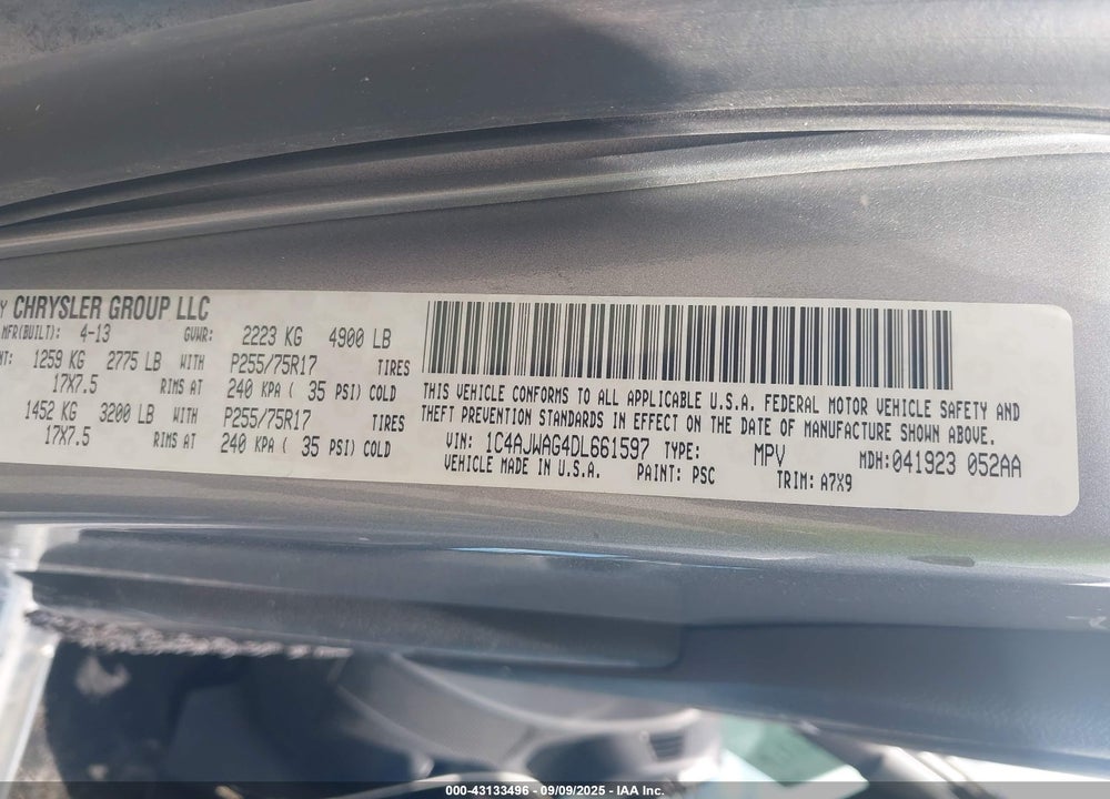 2013 JEEP WRANGLER / VIN: 1C4AJWAG4DL661597