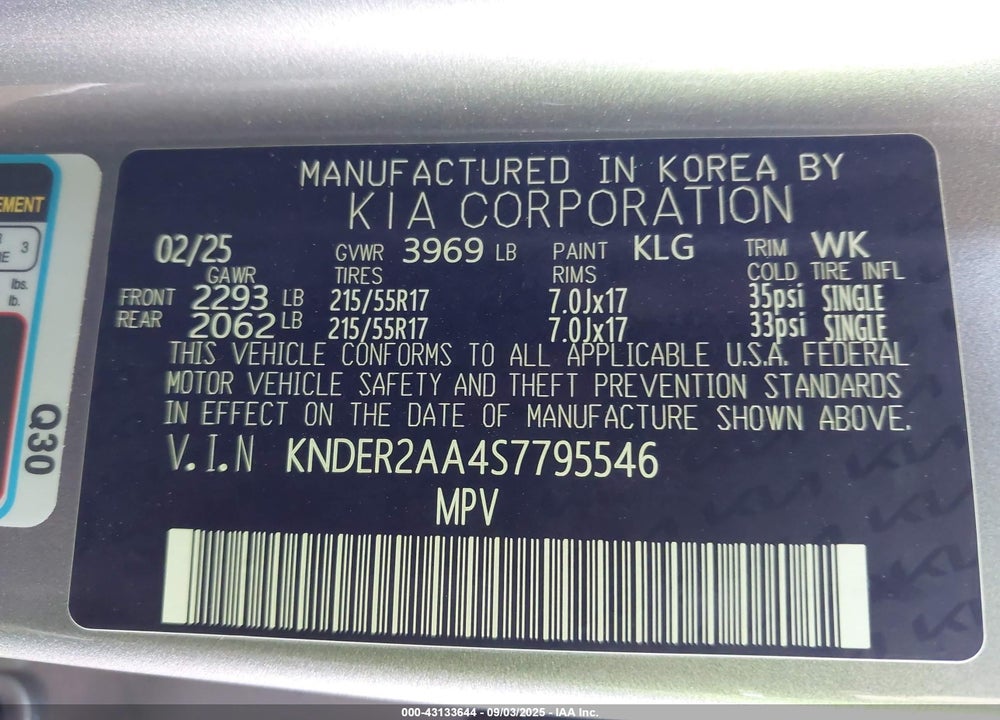 2025 KIA SELTOS VIN: KNDER2AA4S7795546