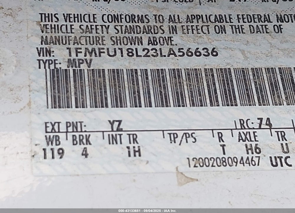2003 FORD EXPEDITION EDDIE BAUER VIN: 1FMFU18L23LA56636