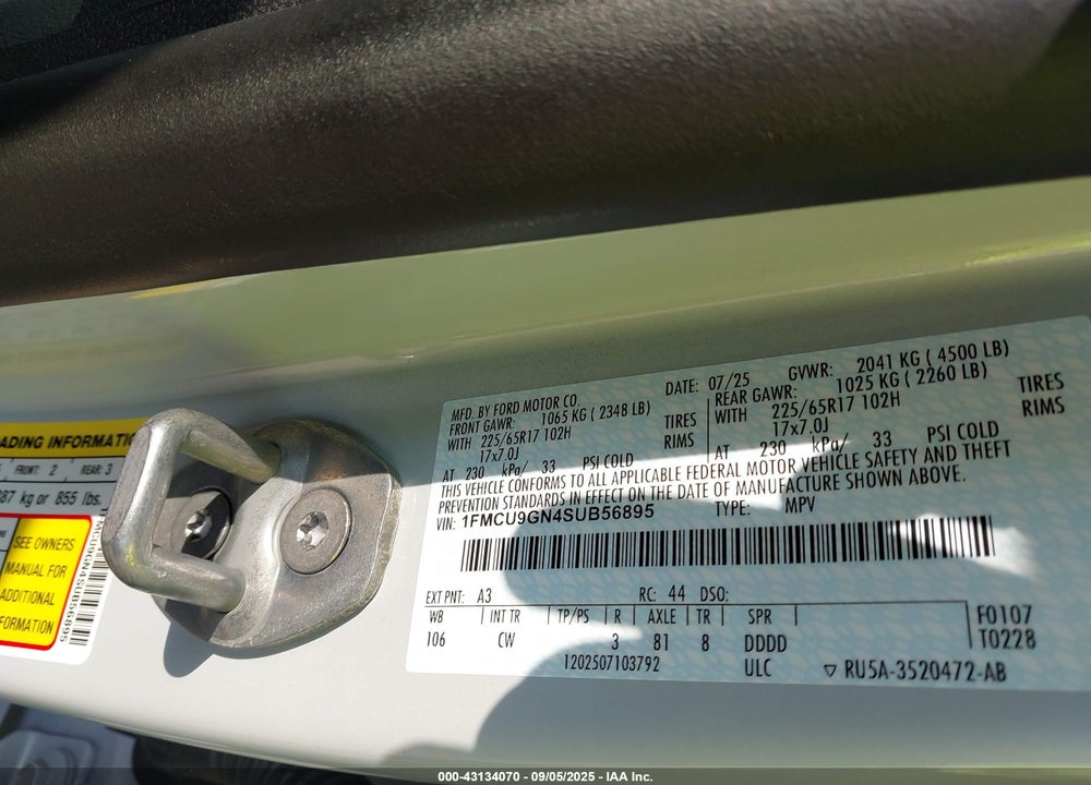 2025 FORD ESCAPE VIN: 1FMCU9GN4SUB56895