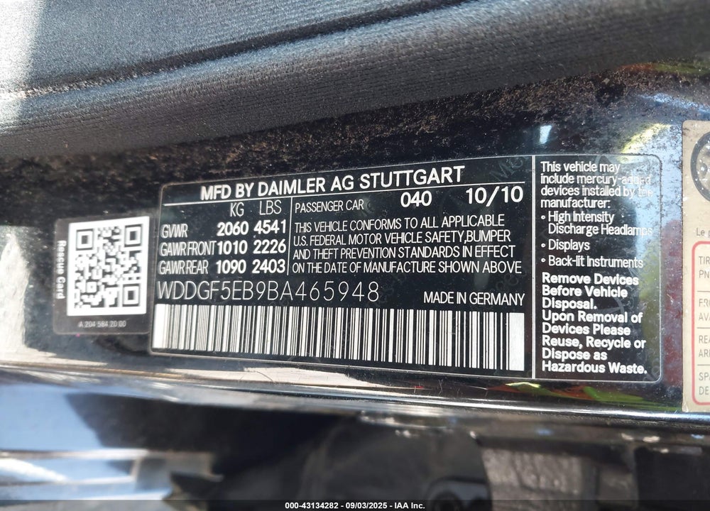 2011 MERCEDES-BENZ C 300 SPORT VIN: WDDGF5EB9BA465948