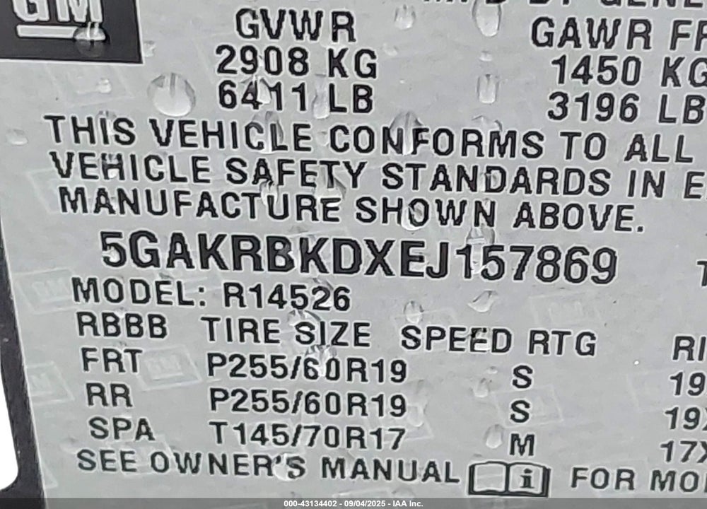2014 BUICK ENCLAVE LEATHER VIN: 5GAKRBKDXEJ157869