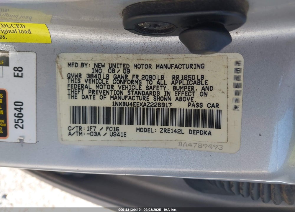 2010 TOYOTA COROLLA VIN: 1NXBU4EEXAZ226917