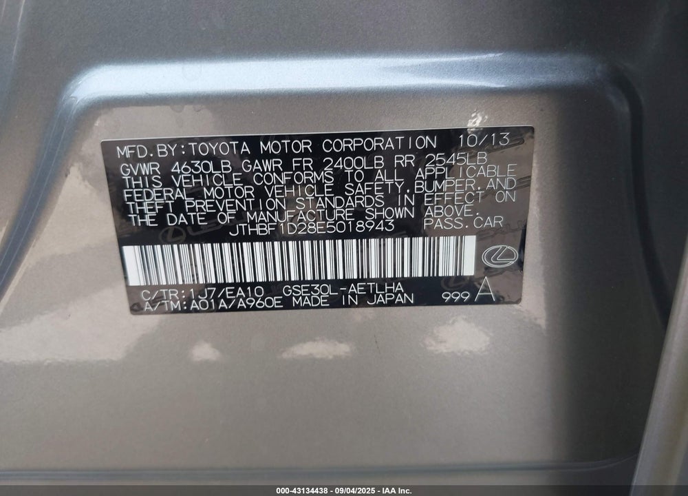2014 LEXUS IS 250 VIN: JTHBF1D28E5018943