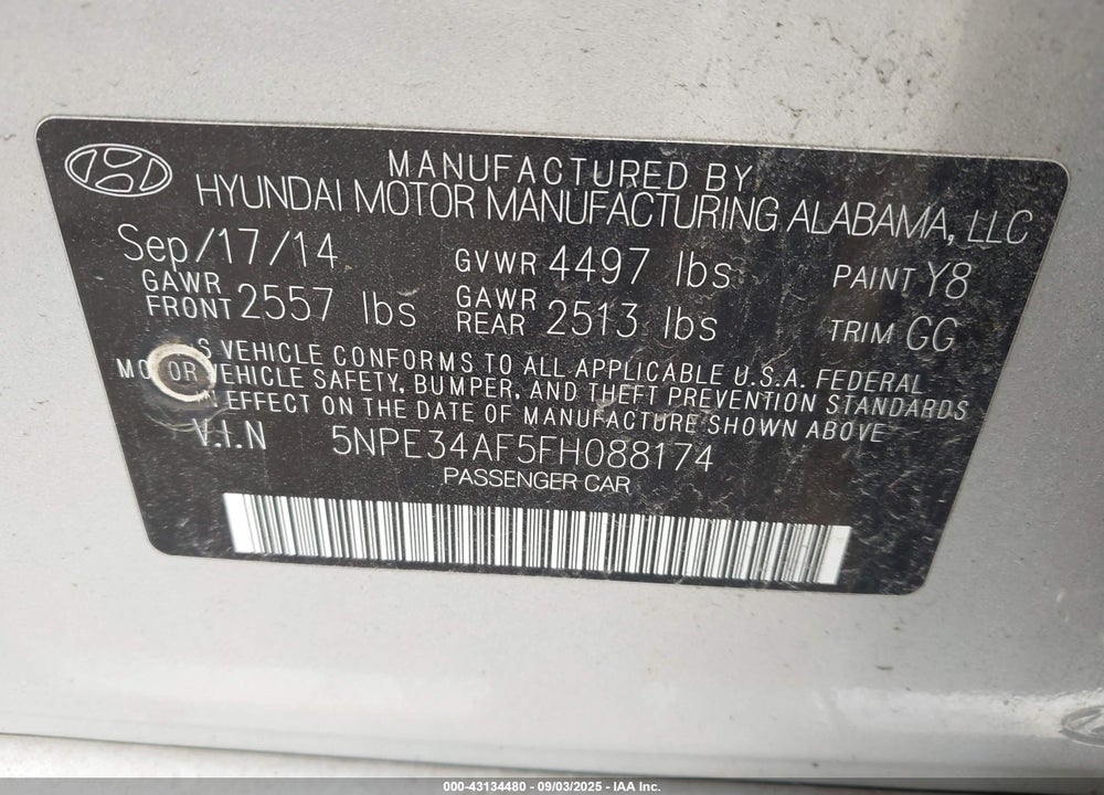 2015 HYUNDAI SONATA VIN: 5NPE34AF5FH088174