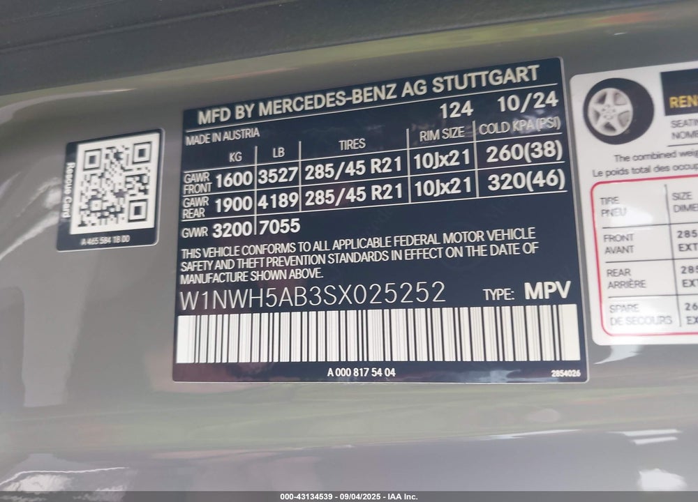 2025 MERCEDES-BENZ AMG G 63 VIN: W1NWH5AB3SX025252