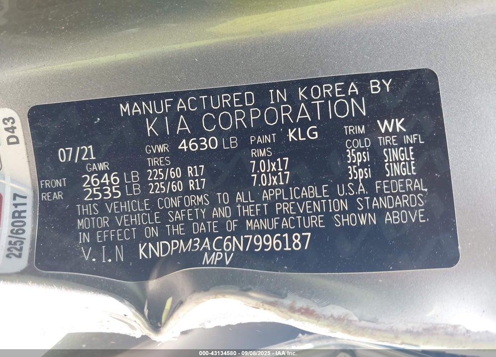 2022 KIA SPORTAGE VIN: KNDPM3AC6N7996187
