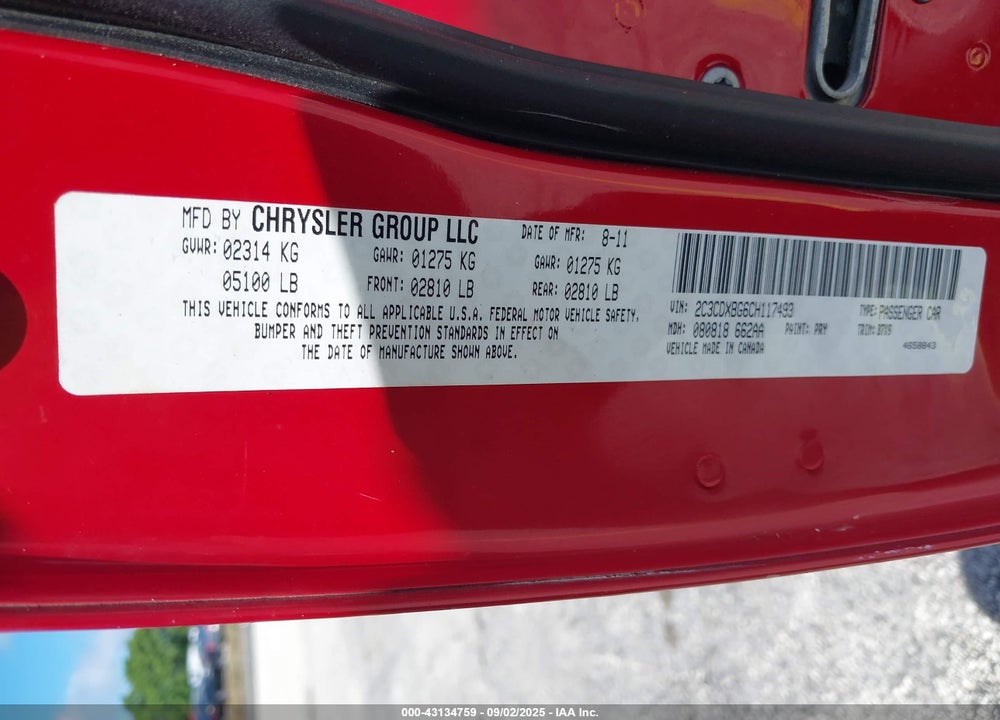2012 DODGE CHARGER SE VIN: 2C3CDXBG6CH117493
