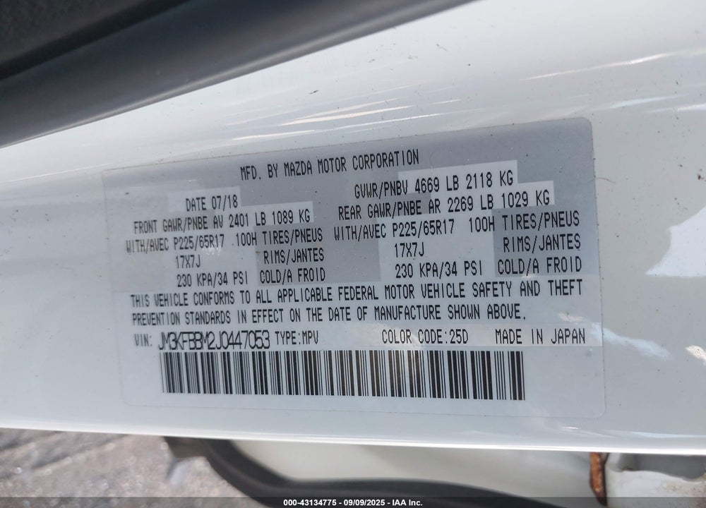 2018 MAZDA CX-5 VIN: JM3KFBBM2J0447053