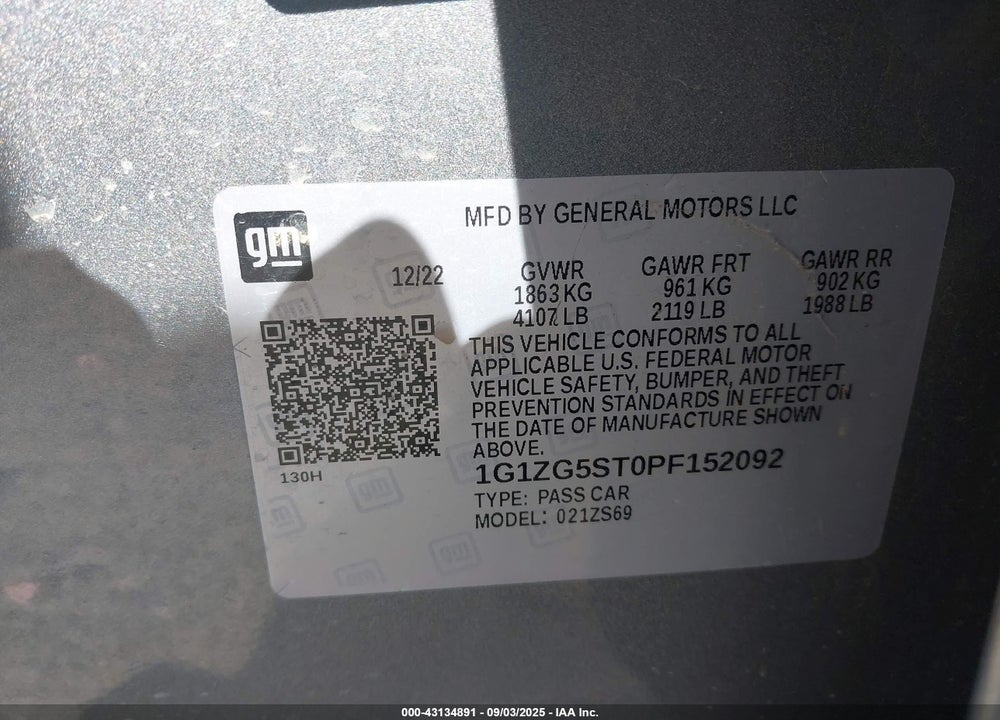 2023 CHEVROLET MALIBU VIN: 1G1ZG5ST0PF152092