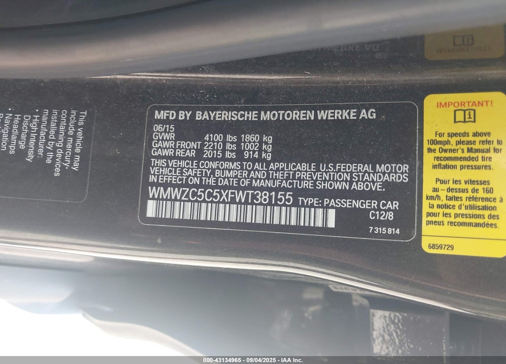 2015 MINI COUNTRYMAN VIN: WMWZC5C5XFWT38155