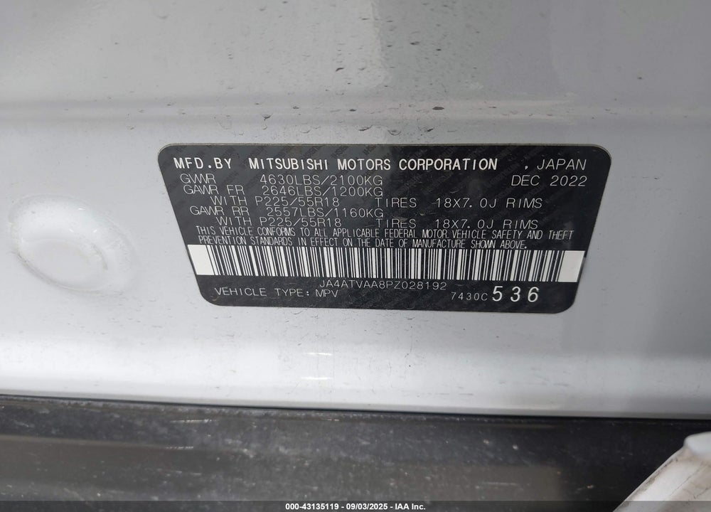 2023 MITSUBISHI ECLIPSE VIN: JA4ATVAA8PZ028192