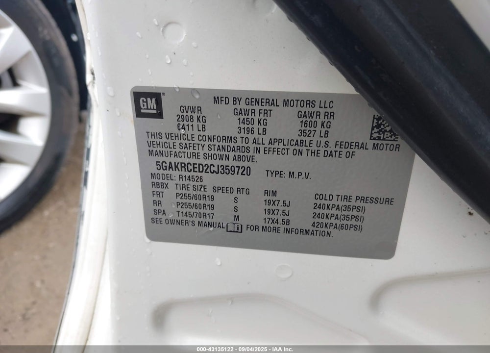 2012 BUICK ENCLAVE VIN: 5GAKRCED2CJ359720