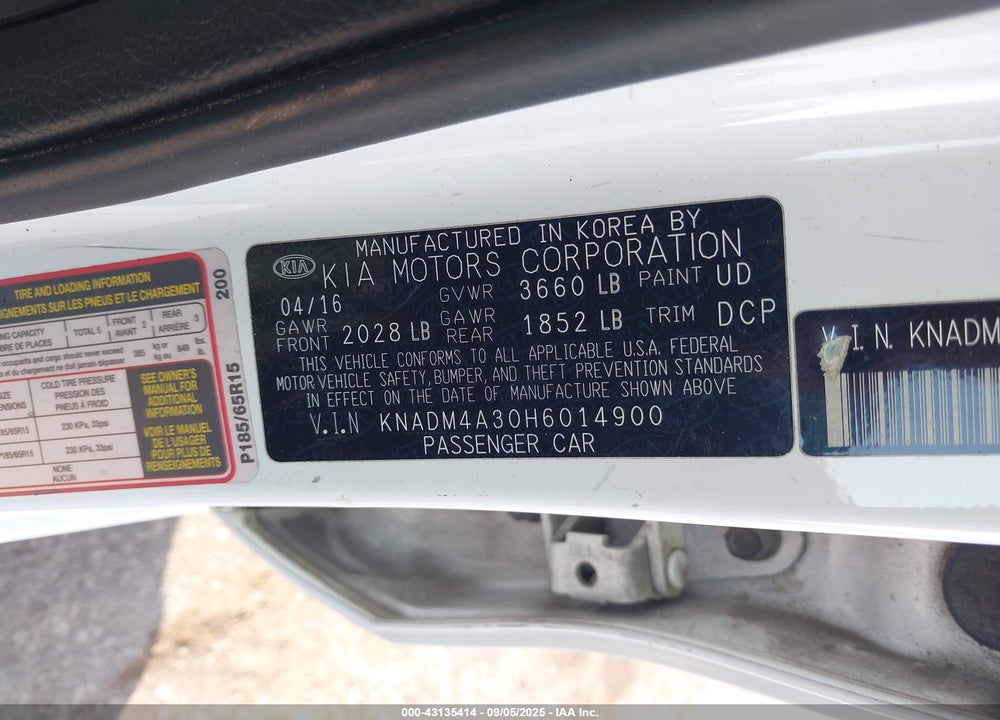 2017 KIA RIO VIN: KNADM4A30H6014900