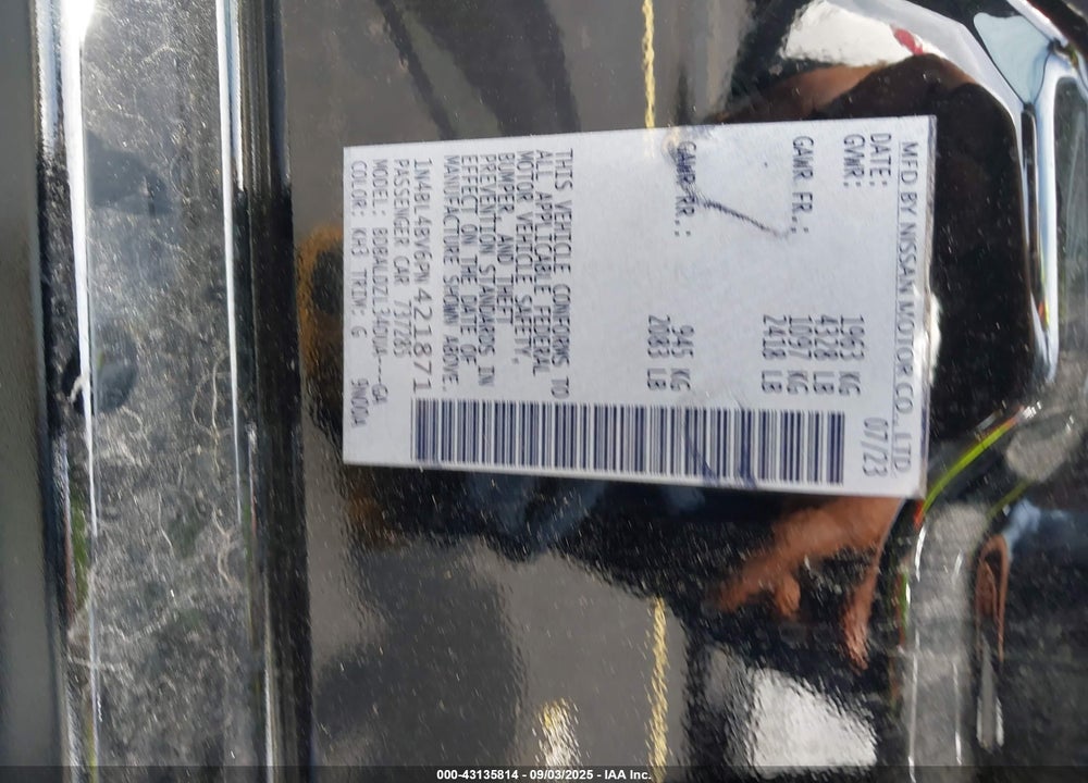 2023 NISSAN ALTIMA S FWD VIN: 1N4BL4BV6PN421871