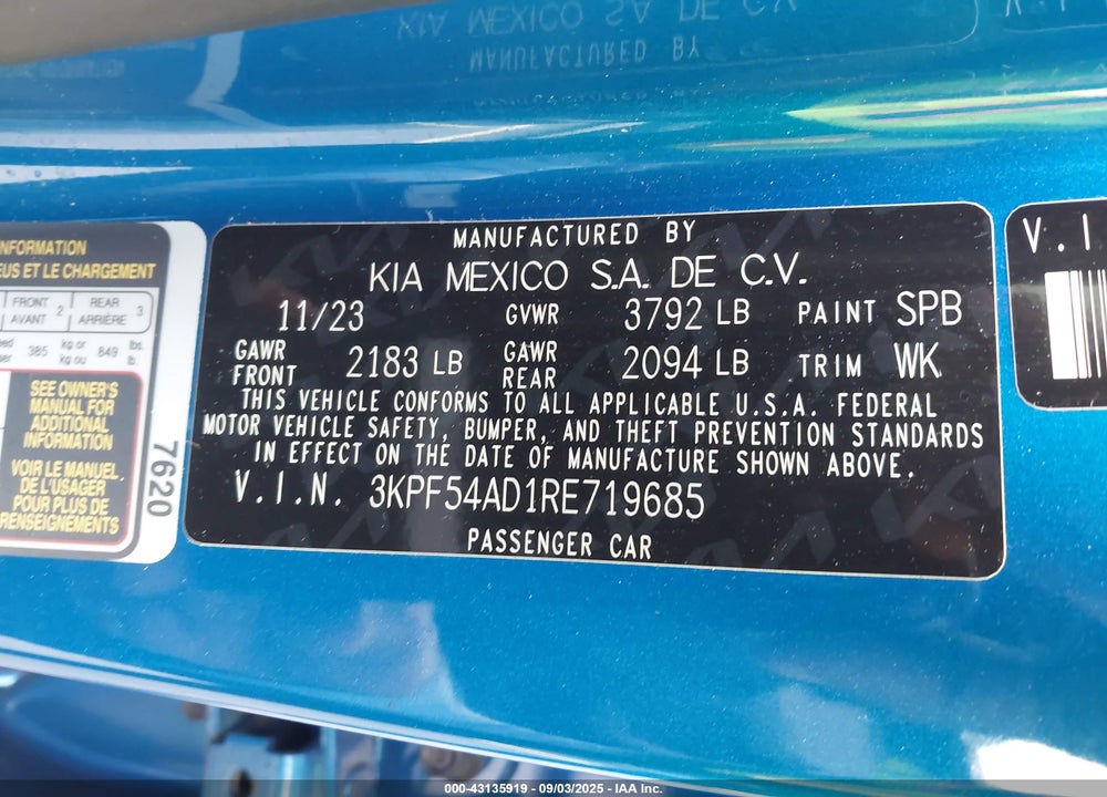 2024 KIA FORTE VIN: 3KPF54AD1RE719685