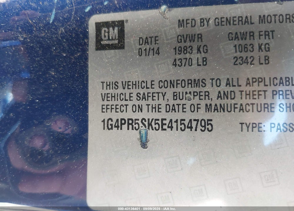2014 BUICK VERANO VIN: 1G4PR5SK5E4154795
