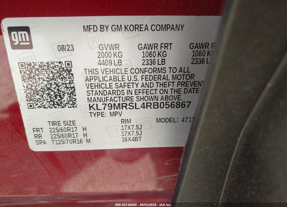 2024 CHEVROLET TRAILBLAZER VIN: KL79MRSL4RB056867