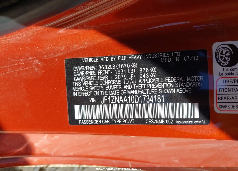 2013 SCION FR-S VIN: JF1ZNAA10D1734181