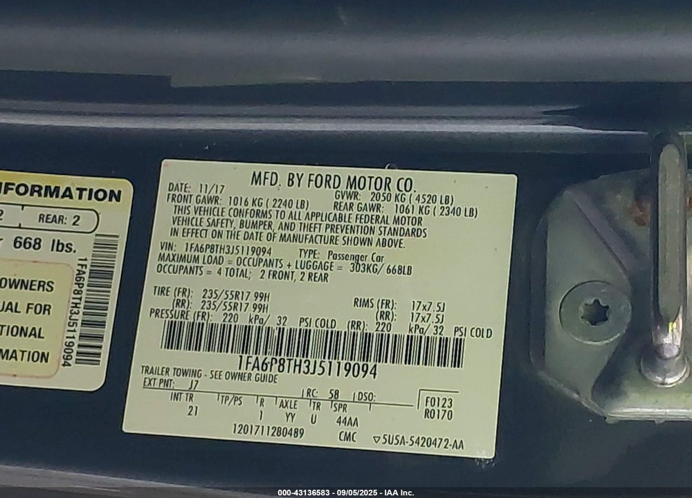 2018 FORD MUSTANG ECOBOOST VIN: 1FA6P8TH3J5119094