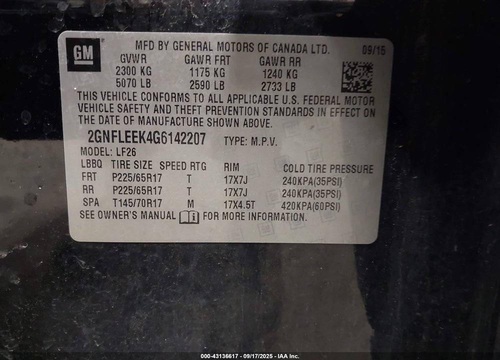 2016 CHEVROLET EQUINOX LS VIN: 2GNFLEEK4G6142207