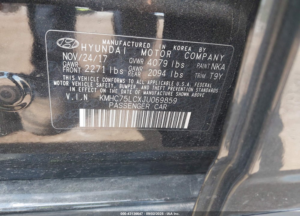 2018 HYUNDAI IONIQ HYBRID VIN: KMHC75LCXJU069859