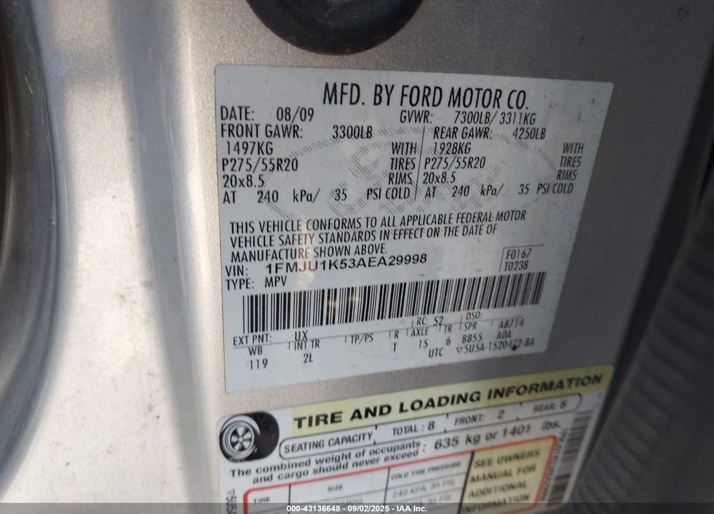 2010 FORD EXPEDITION VIN: 1FMJU1K53AEA29998