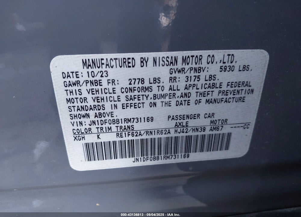 2024 NISSAN ARIYA VIN: JN1DF0BB1RM731169