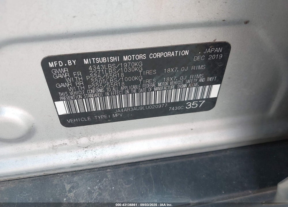 2020 MITSUBISHI OUTLANDER SPORT VIN: JA4AR3AU9LU020977