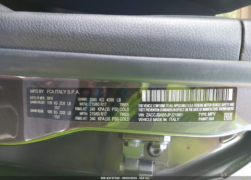 2018 JEEP RENEGADE VIN: ZACCJBAB5JPJ21881