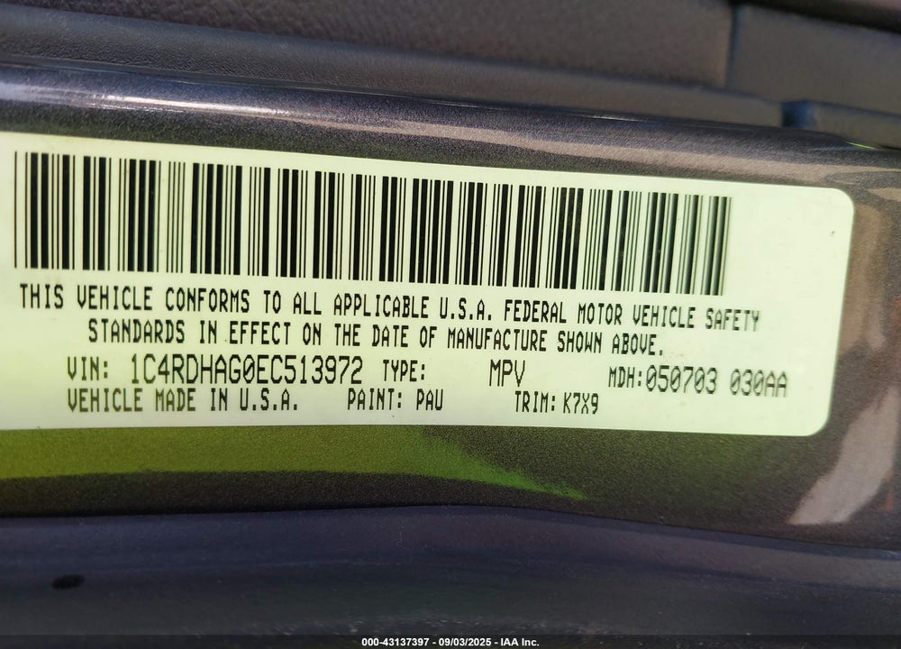 2014 DODGE DURANGO SXT VIN: 1C4RDHAG0EC513972