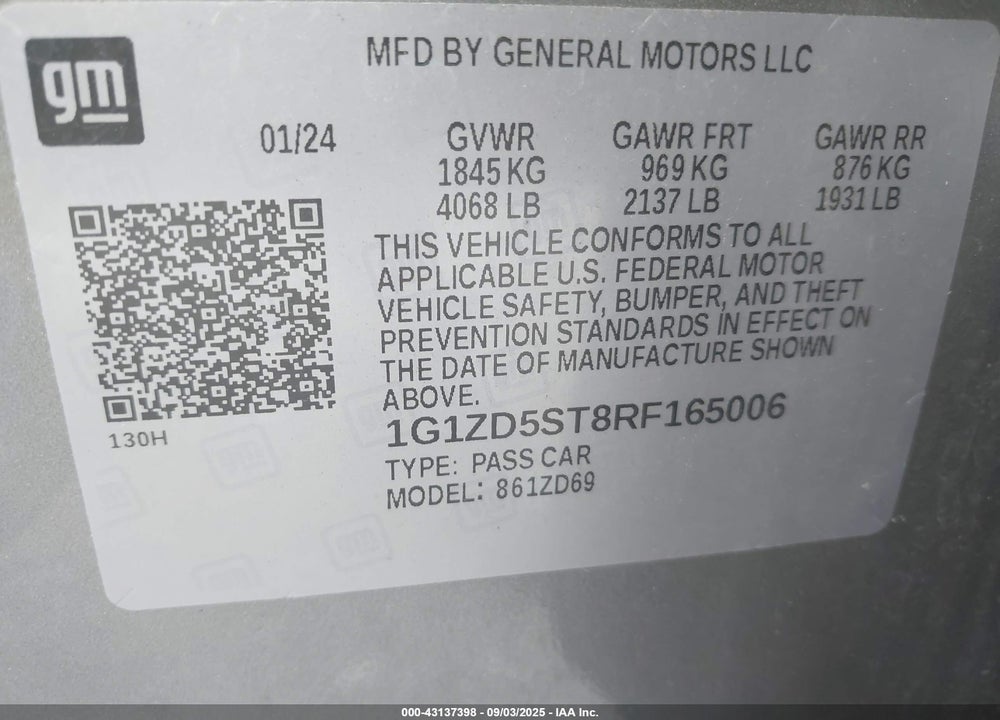 2024 CHEVROLET MALIBU VIN: 1G1ZD5ST8RF165006
