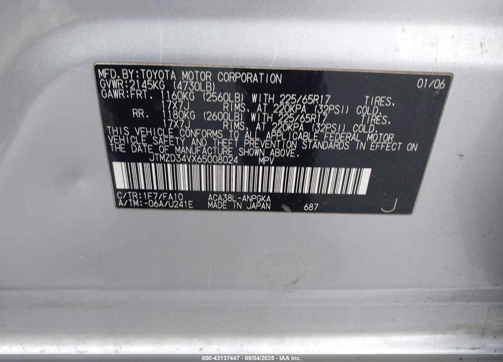 2006 TOYOTA RAV4 LIMITED VIN: JTMZD34VX65008024
