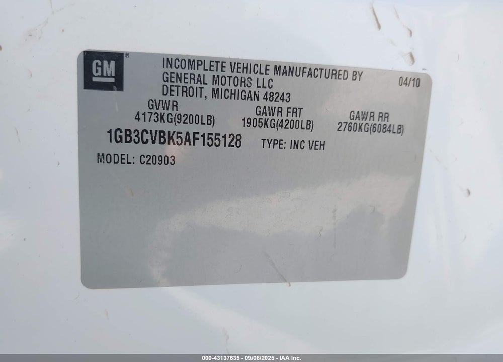 2010 CHEVROLET SILVERADO 2500 VIN: 1GB3CVBK5AF155128