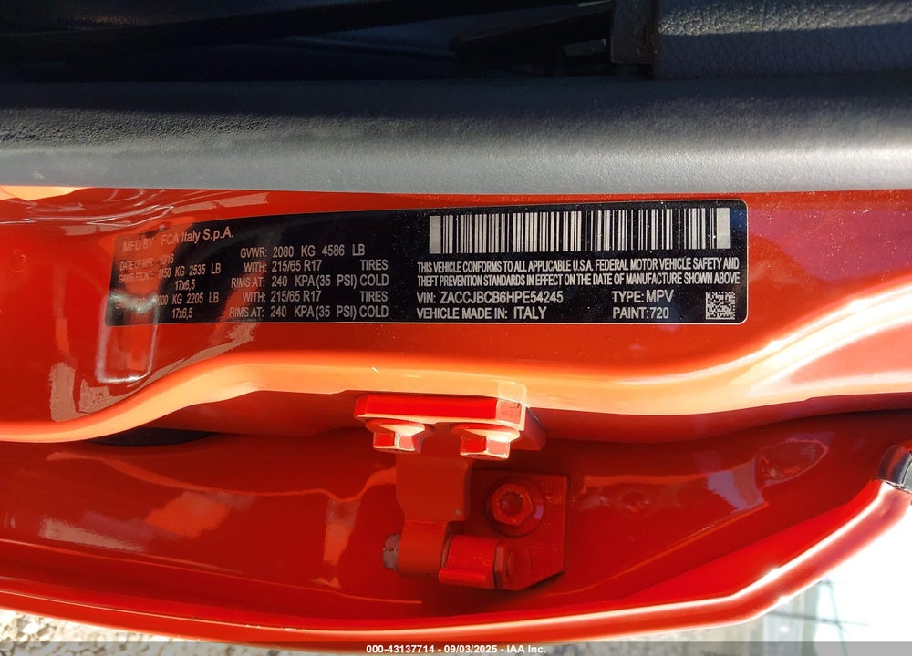 2017 JEEP RENEGADE VIN: ZACCJBCB6HPE54245