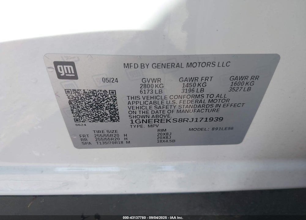 2024 CHEVROLET TRAVERSE FWD LS VIN: 1GNEREKS8RJ171939