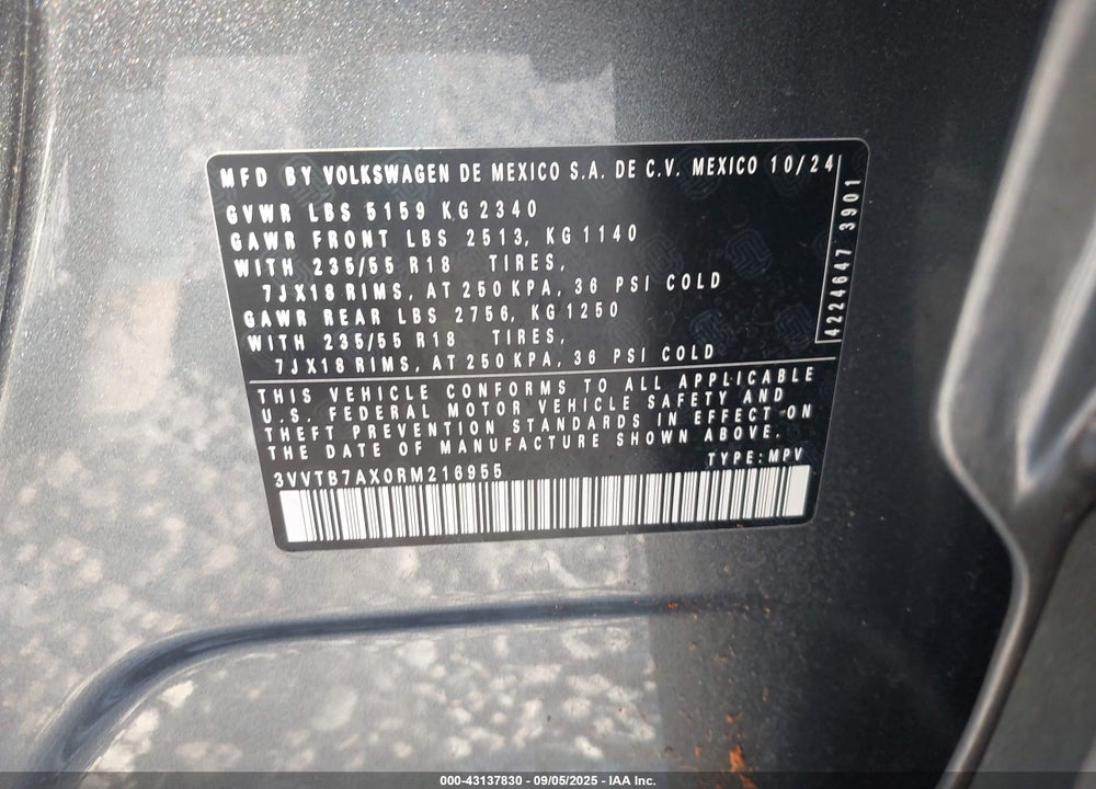 2024 VOLKSWAGEN TIGUAN 2.0T WOLFSBURG EDITION VIN: 3VVTB7AX0RM216955