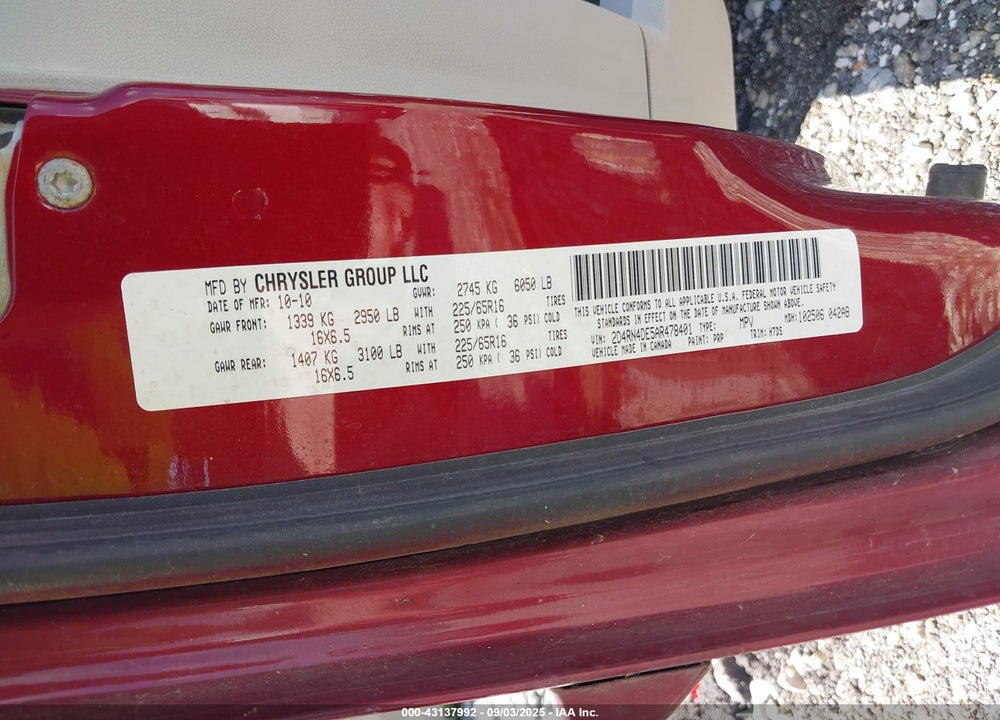 2010 DODGE GRAND CARAVAN VIN: 2D4RN4DE5AR478401