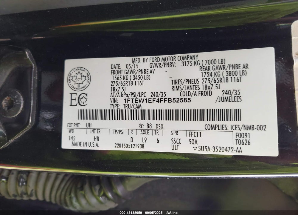 2015 FORD F-150 VIN: 1FTEW1EF4FFB52585