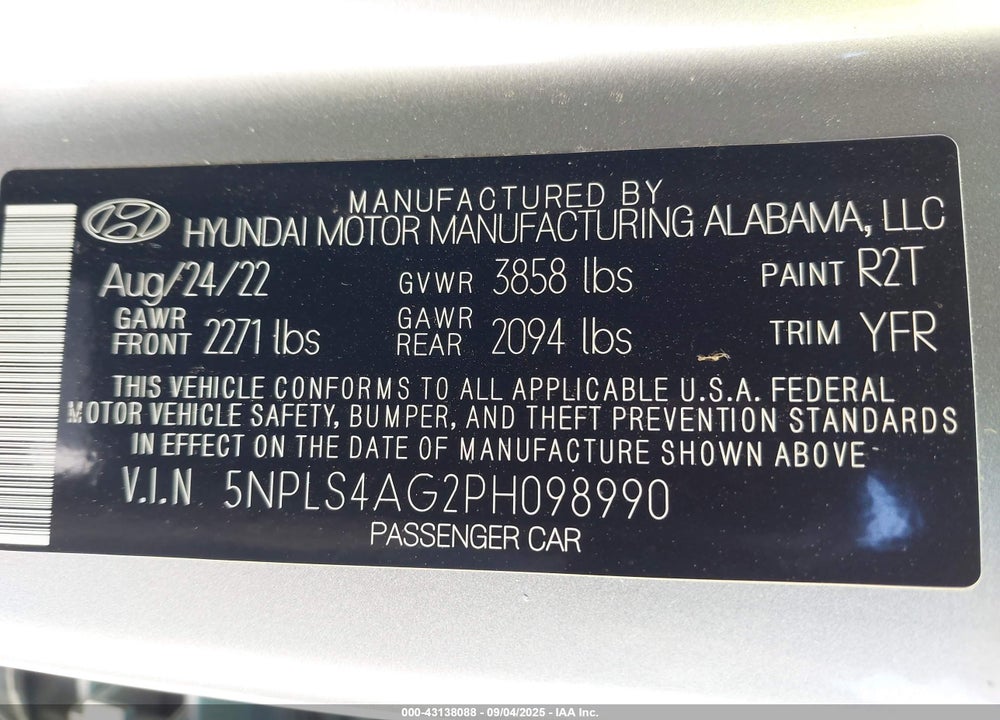 2023 HYUNDAI ELANTRA SEL VIN: 5NPLS4AG2PH098990