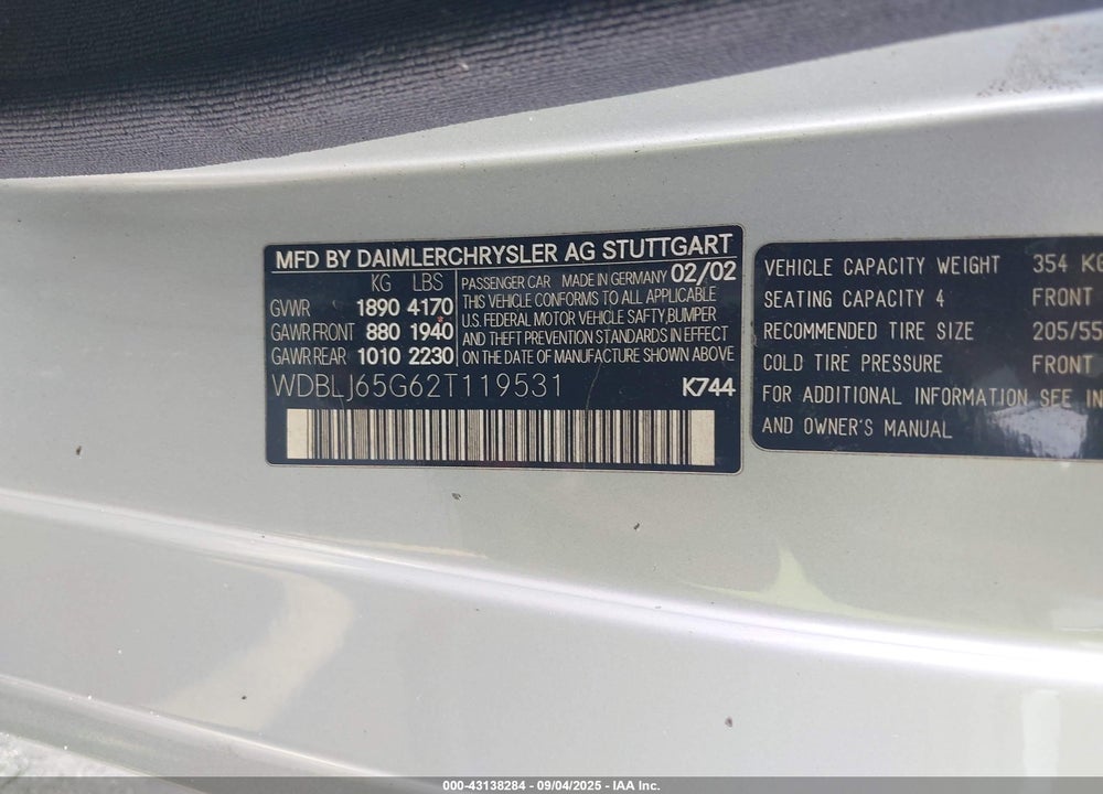 2002 MERCEDES-BENZ CLK 320 VIN: WDBLJ65G62T119531