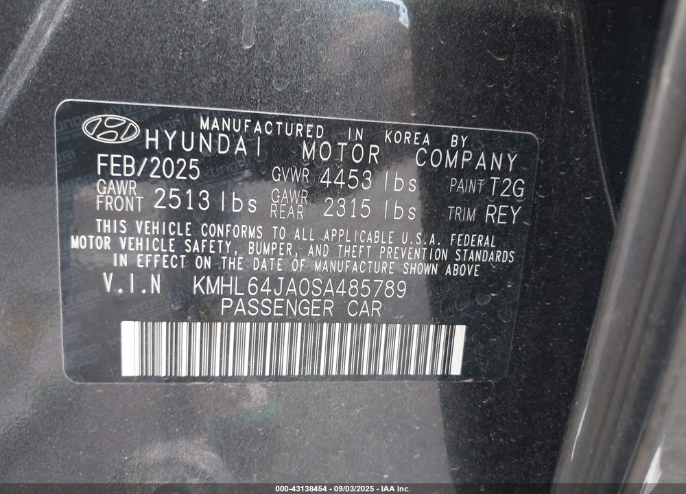 2025 HYUNDAI SONATA VIN: KMHL64JA0SA485789