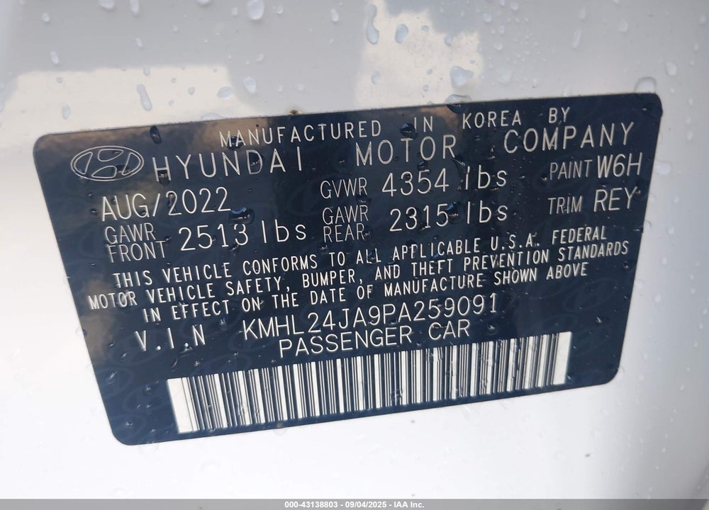 2023 HYUNDAI SONATA SE VIN: KMHL24JA9PA259091