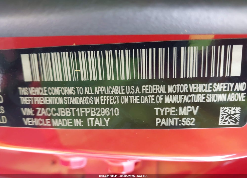 2015 JEEP RENEGADE VIN: ZACCJBBT1FPB29610