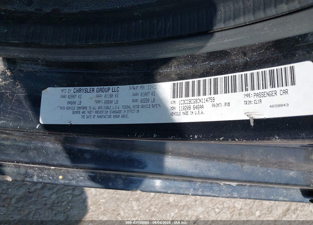 2012 CHRYSLER 200 VIN: 1C3CCBCG9CN114759